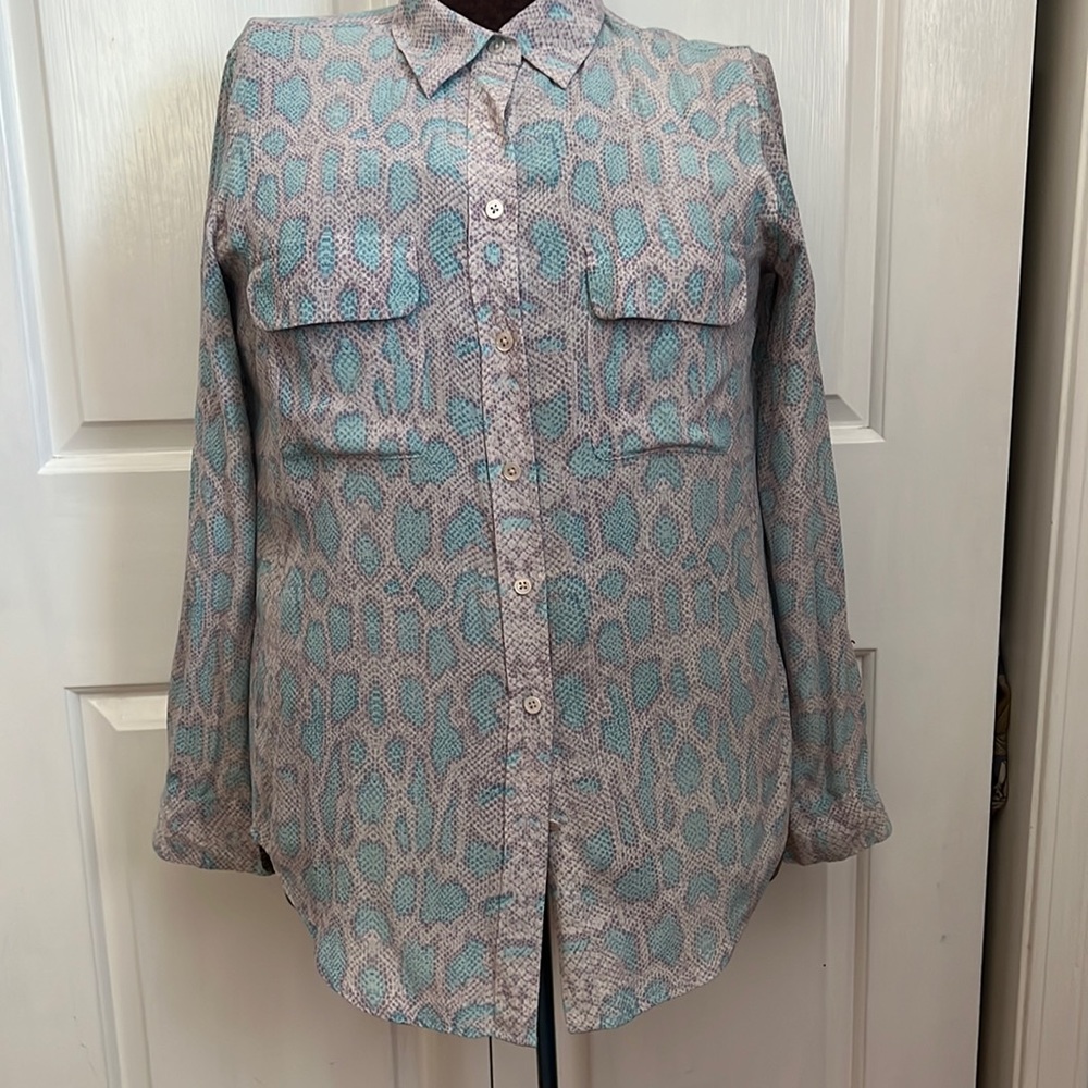 Equipment Essential Long-Sleeve Silk Shirt Python Snake Print size large